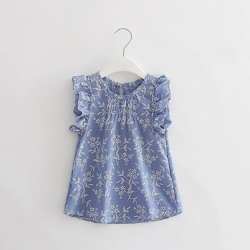 2017 Girl Clothes Floral Cute Girls Dresses For Party Flying Shoulder Sleeveless Thin Cotton Costume For Kids Vestidos T