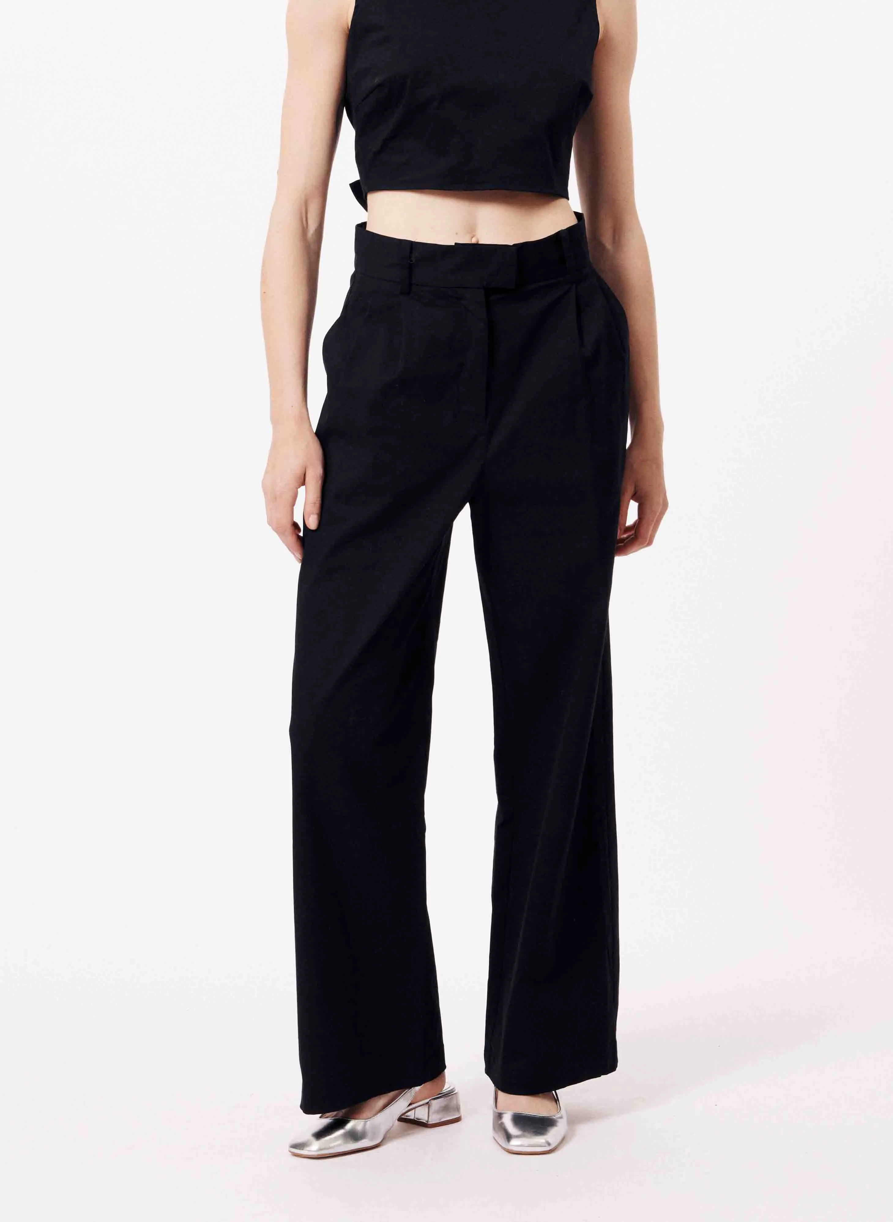 ALBANE  PANTALóN RECTO DE ALGODóN DE TALLE ALTO EN AZUL
