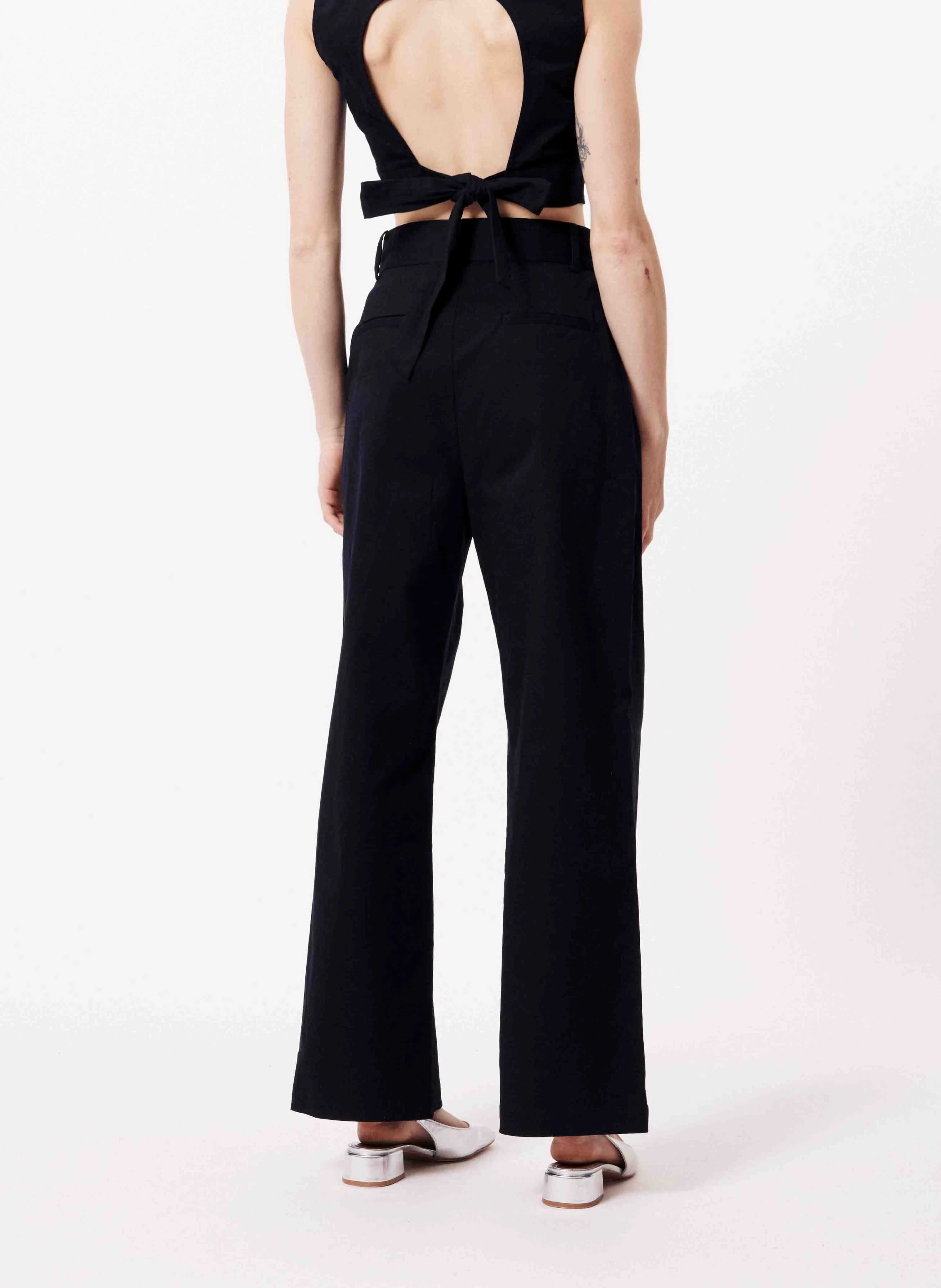 ALBANE  PANTALóN RECTO DE ALGODóN DE TALLE ALTO EN AZUL