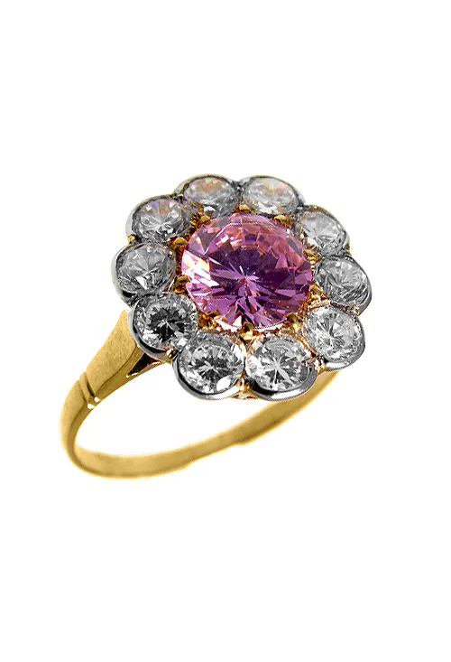Anillo oro, sortija con circonitas y rosaa de francia. 083_SE418