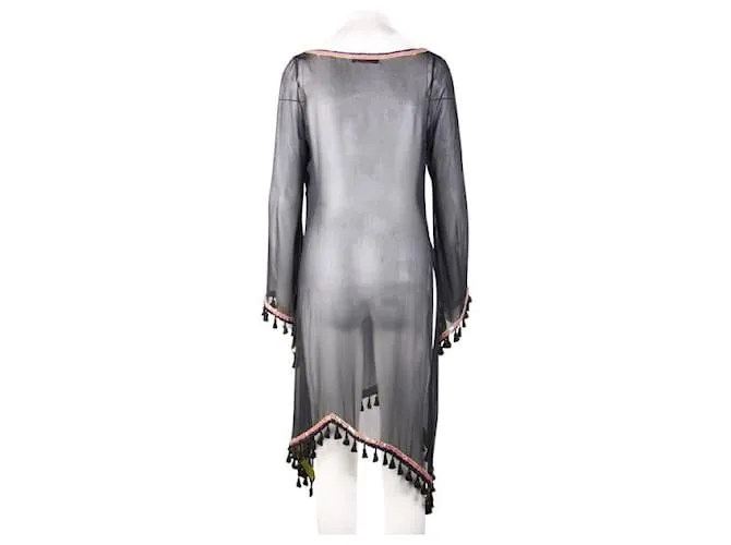 Autre Marque DISEÑADOR CONTEMPORÁNEO Poncho de seda con adornos en negro 