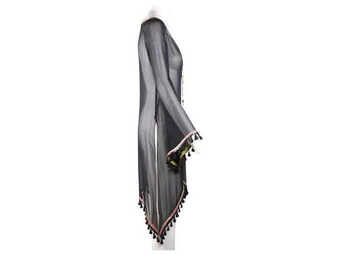 Autre Marque DISEÑADOR CONTEMPORÁNEO Poncho de seda con adornos en negro 