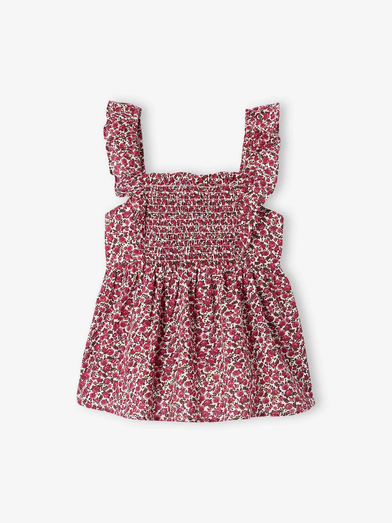 Blusa con smocks y tirantes con volantes para niña