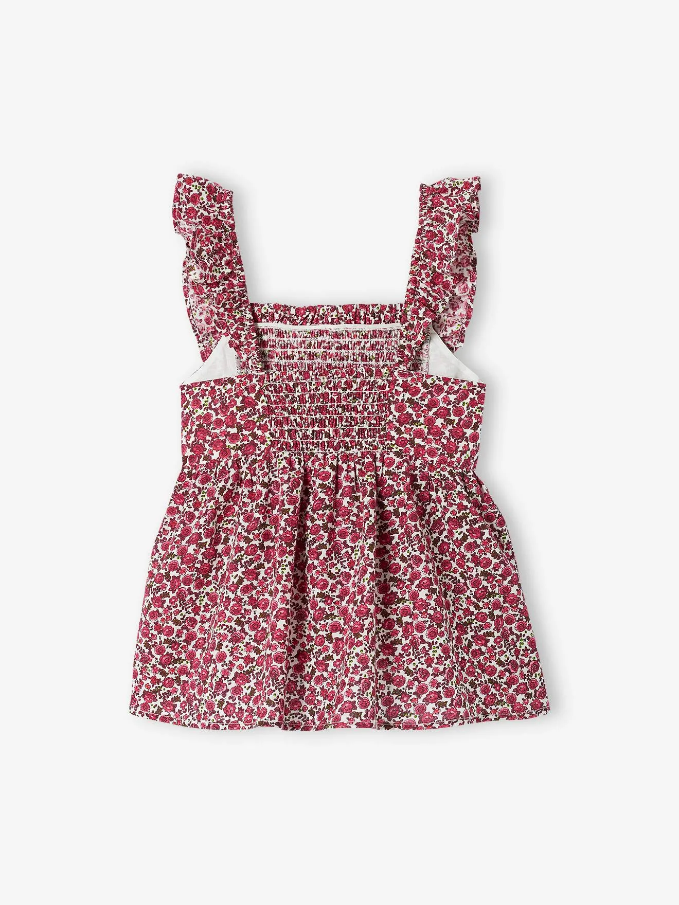 Blusa con smocks y tirantes con volantes para niña