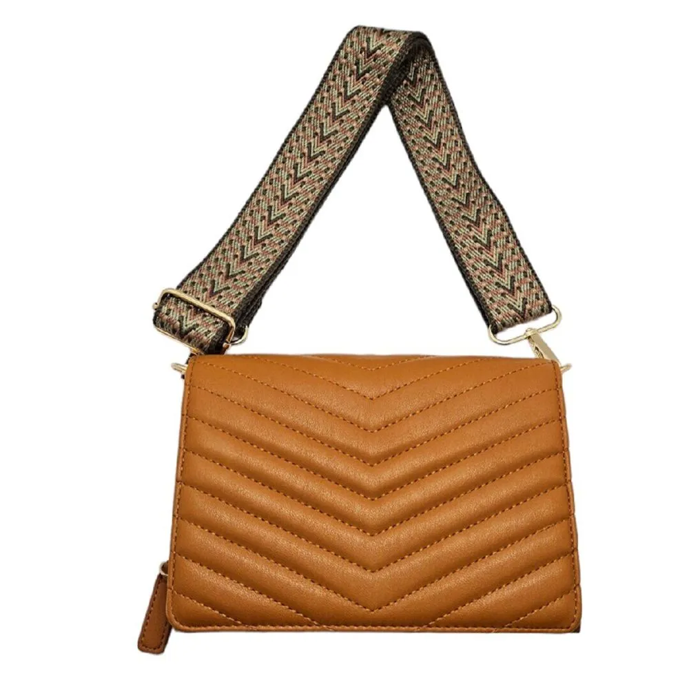 Bolso Bandolera Amarillo Asa Ajustable Cremallera Dorada