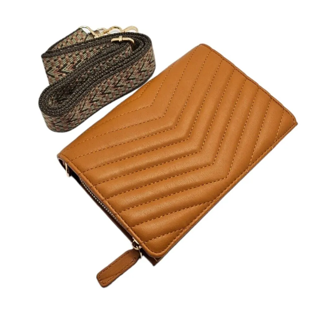 Bolso Bandolera Amarillo Asa Ajustable Cremallera Dorada