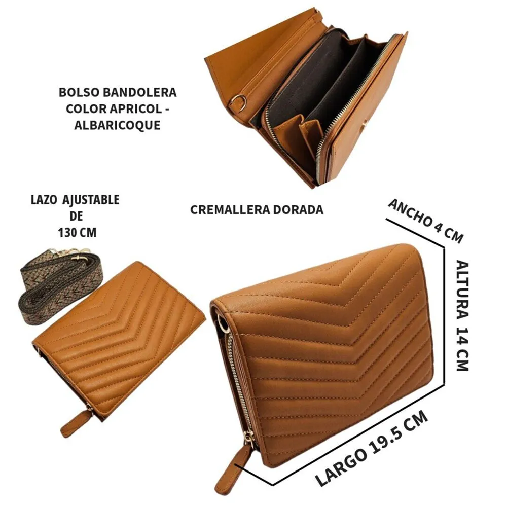 Bolso Bandolera Amarillo Asa Ajustable Cremallera Dorada