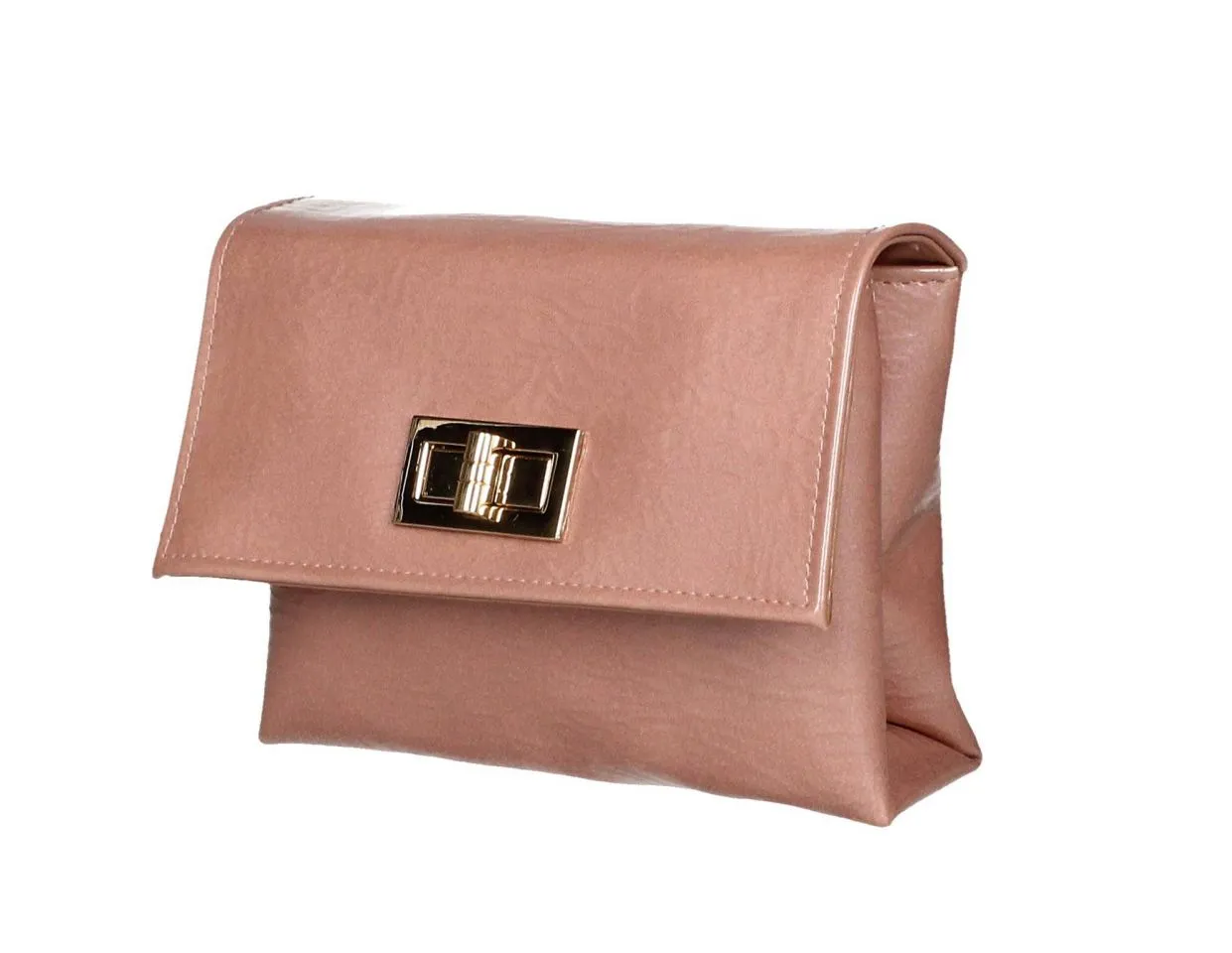 Bolso Rosa Con Tapa Cierre Metal y Cadena