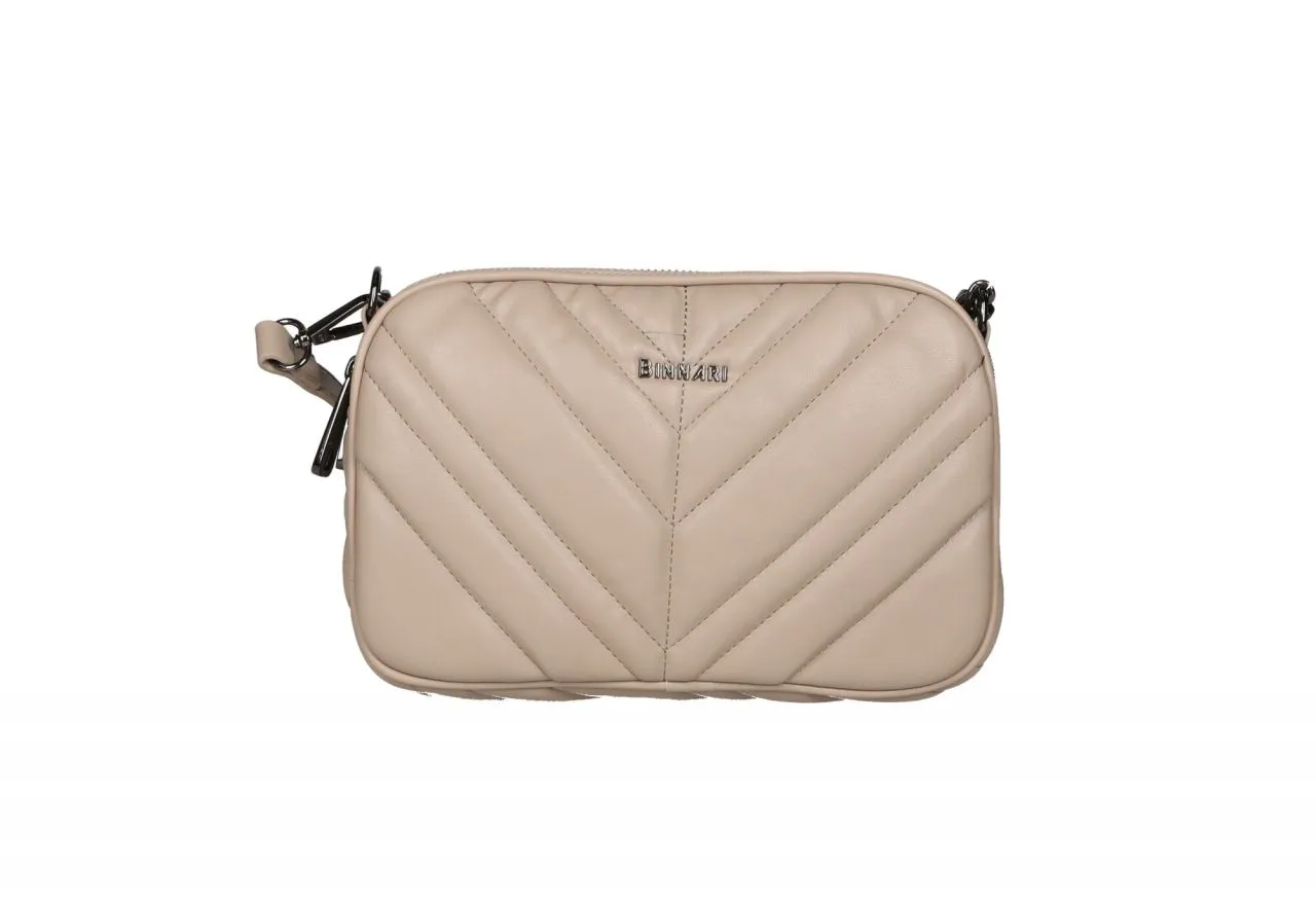 Bolso Taupe Enguatado Pespuntes En v Dos Cremalleras