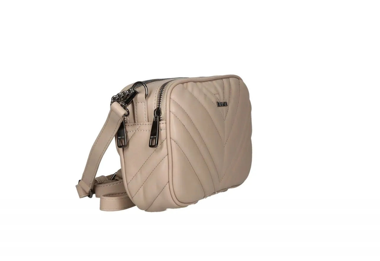 Bolso Taupe Enguatado Pespuntes En v Dos Cremalleras