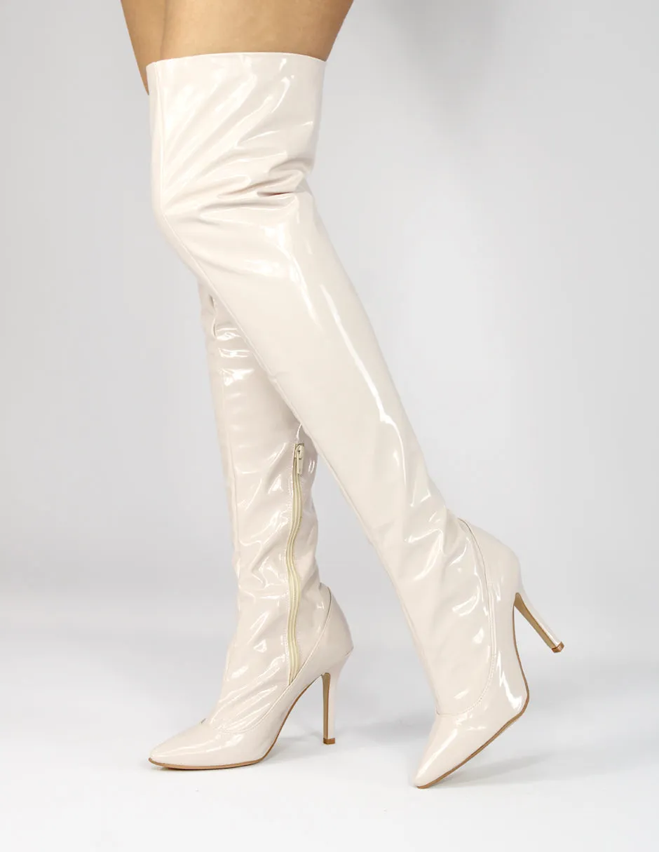 Botas altas Exterior Charol Color Beige Para Mujer De RBCOLLECTION