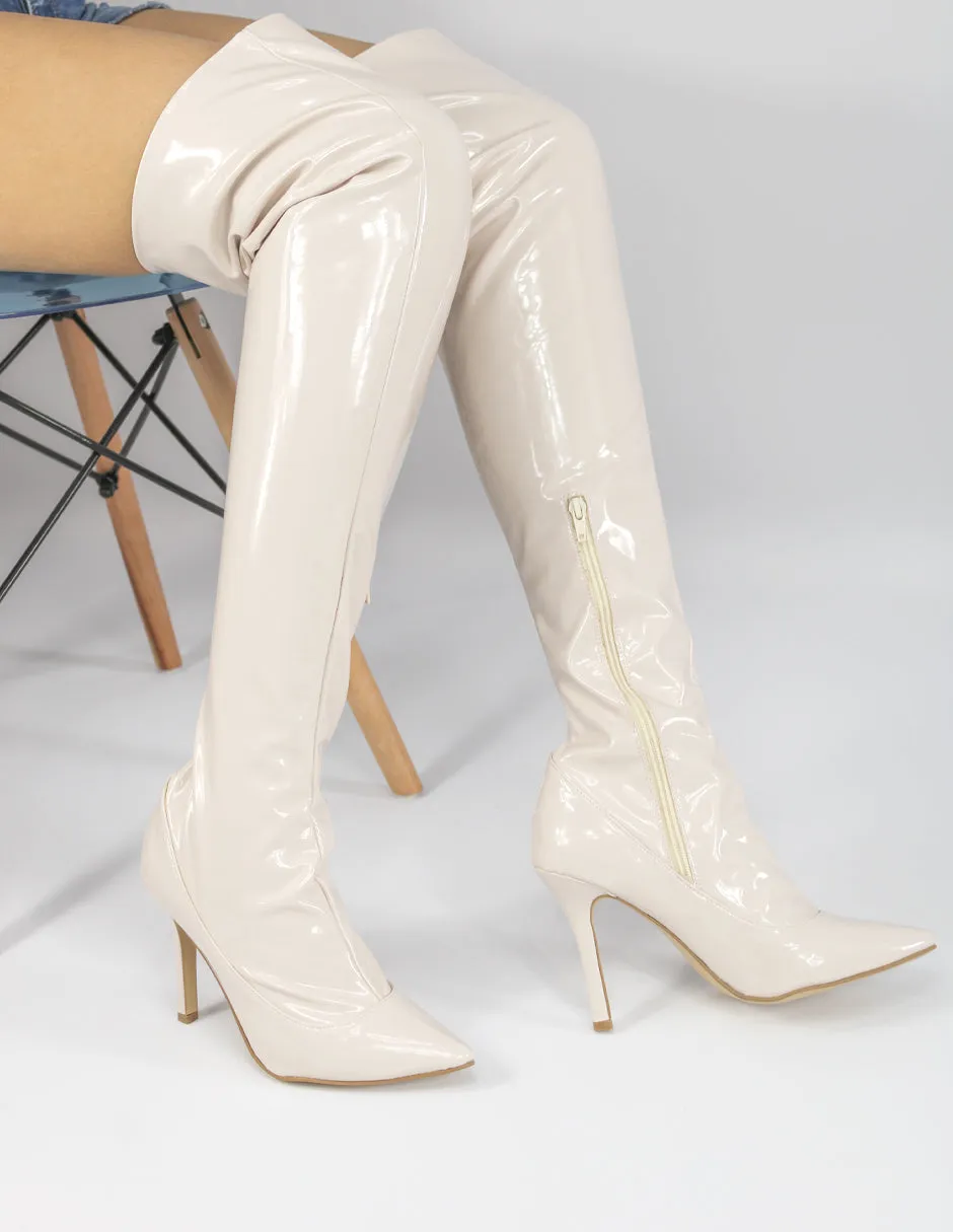 Botas altas Exterior Charol Color Beige Para Mujer De RBCOLLECTION