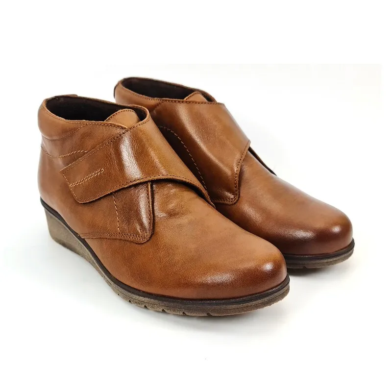 Botines Cómodos Mujer Piel Cuña Velcro Plantilla Extraíble 70244 Cuero, de Tupié
