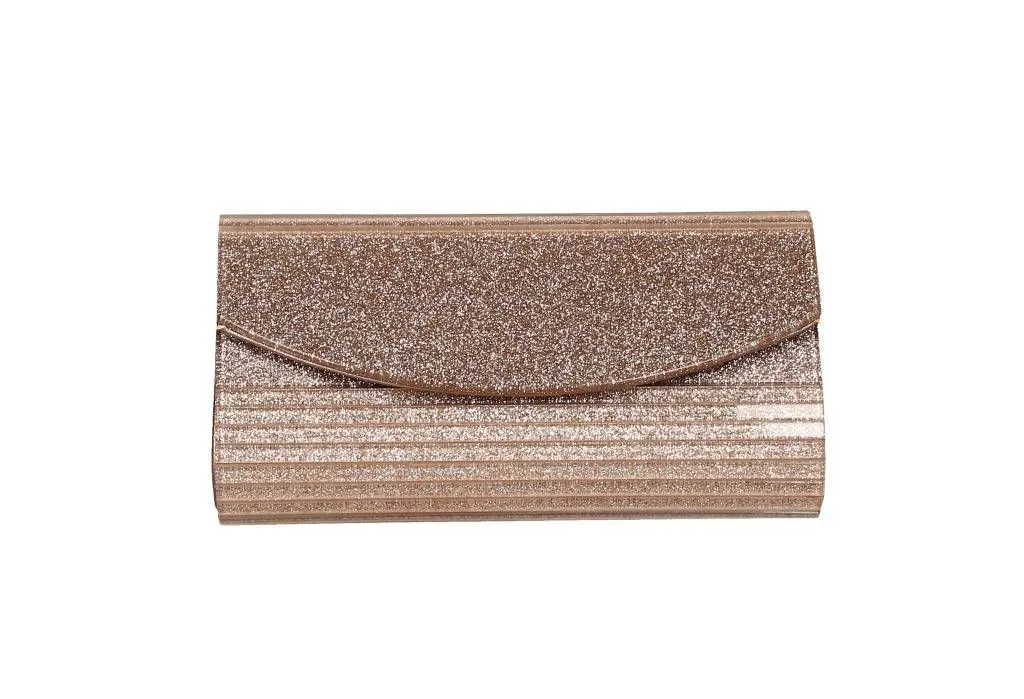 Cartera Rigida Rosa Nude Glitter Con Tapa Curva