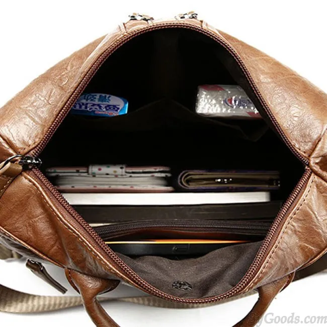 CASUAL DOUBLE ZIPPERS SCHOOL PU RETRO MULTIFUNCTION SHOULDER BAG STUDENT BACKPACK