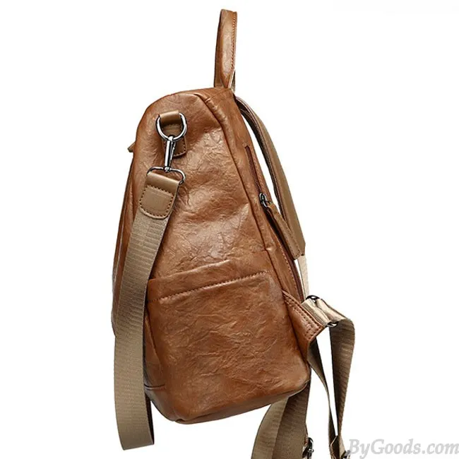 CASUAL DOUBLE ZIPPERS SCHOOL PU RETRO MULTIFUNCTION SHOULDER BAG STUDENT BACKPACK