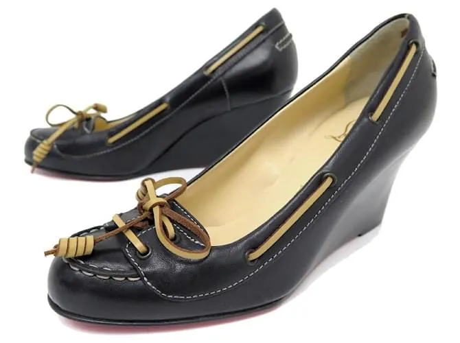 Christian Louboutin NUEVOS ZAPATOS DE CRISTIANO LOUBOUTIN 36 NÁUTICOS CUÑA PIEL NEGRO 