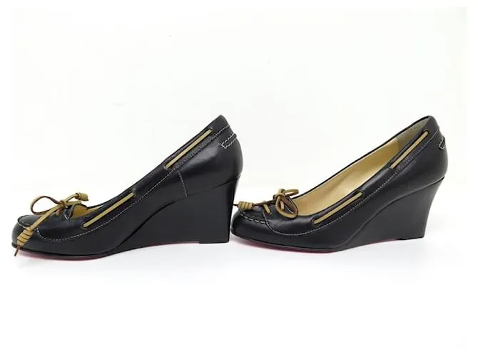 Christian Louboutin NUEVOS ZAPATOS DE CRISTIANO LOUBOUTIN 36 NÁUTICOS CUÑA PIEL NEGRO 