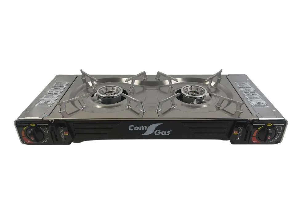 Cocina a gas portatil 2 fuegos + Plancha de hierro fundido