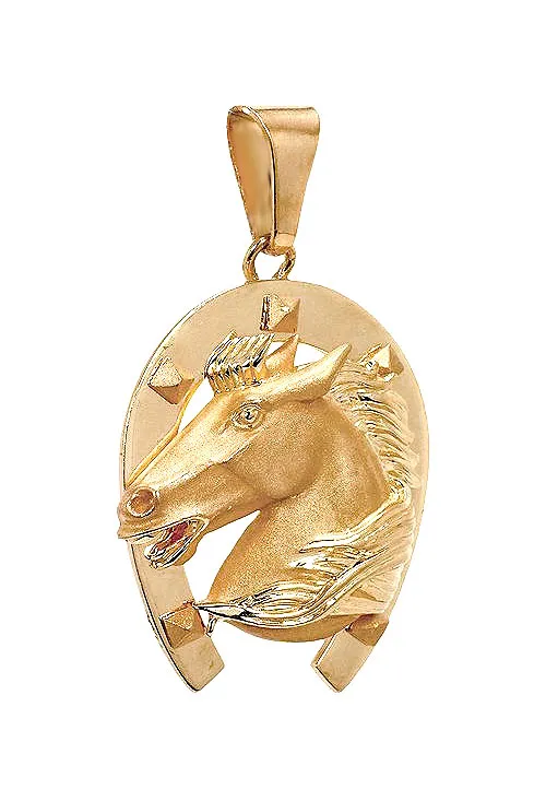 Colgante de oro amarillo, herradura con caballo. 001_011231