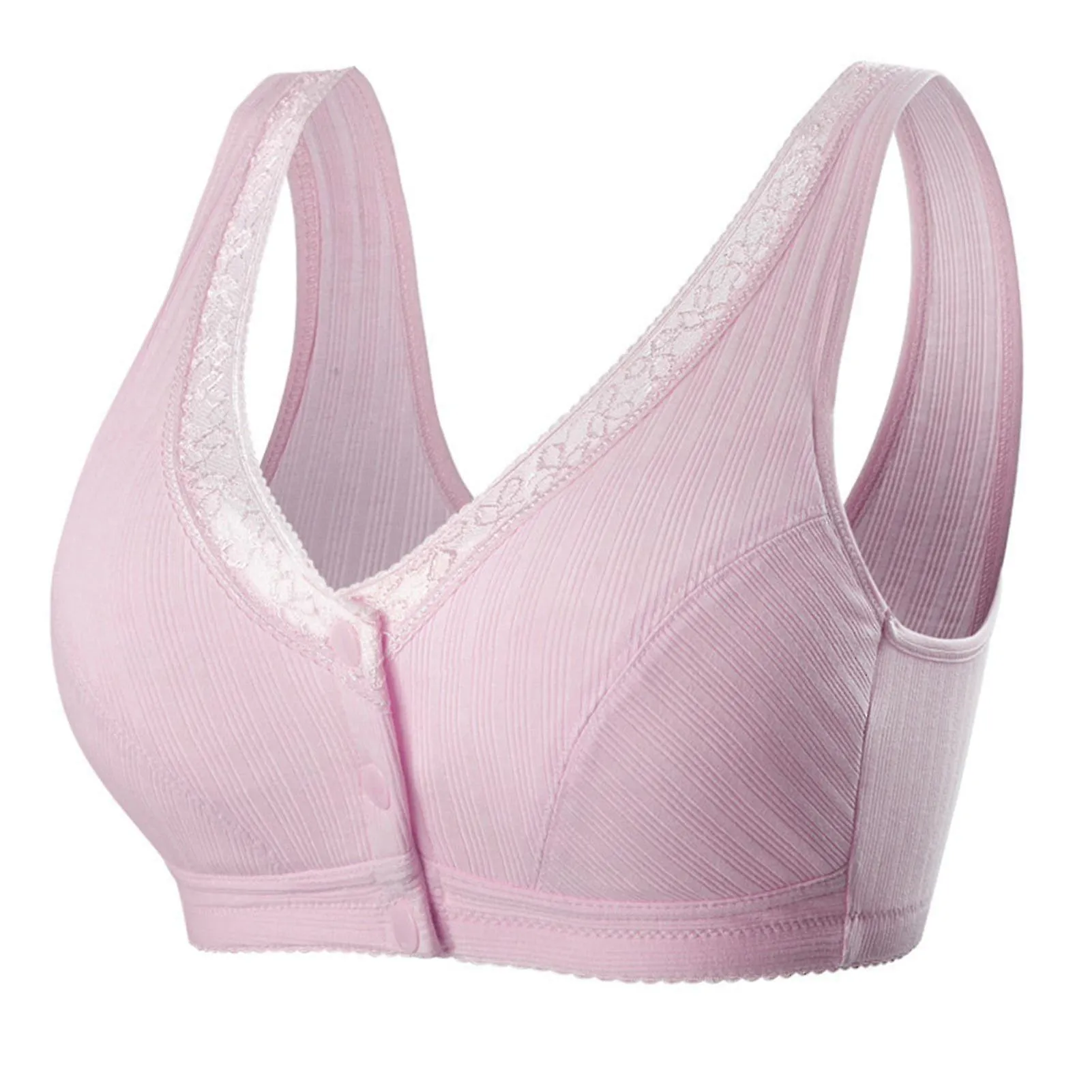 Cómodo sujetador de algodón de talla grande con botón frontal ropa interior inalámbrica para mujer transpirable sin costuras