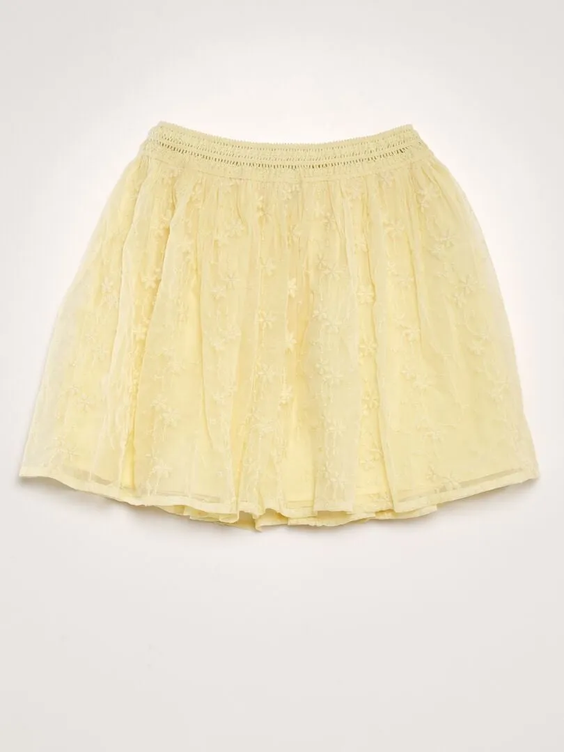 FALDA EVASé DE TUL BORDADO  AMARILLO