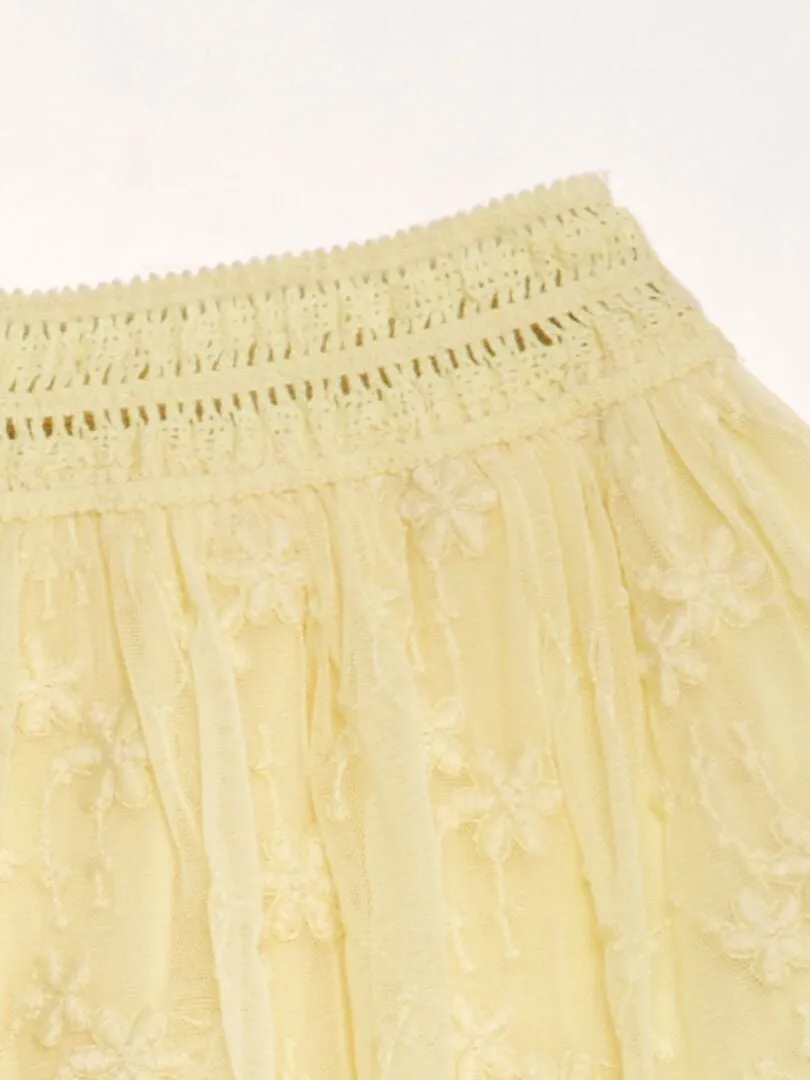 FALDA EVASé DE TUL BORDADO  AMARILLO