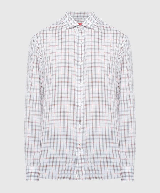 ISAIA A white checkered straight cut shirt