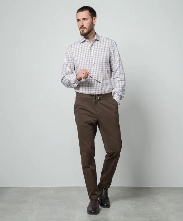 ISAIA A white checkered straight cut shirt