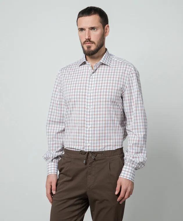 ISAIA A white checkered straight cut shirt
