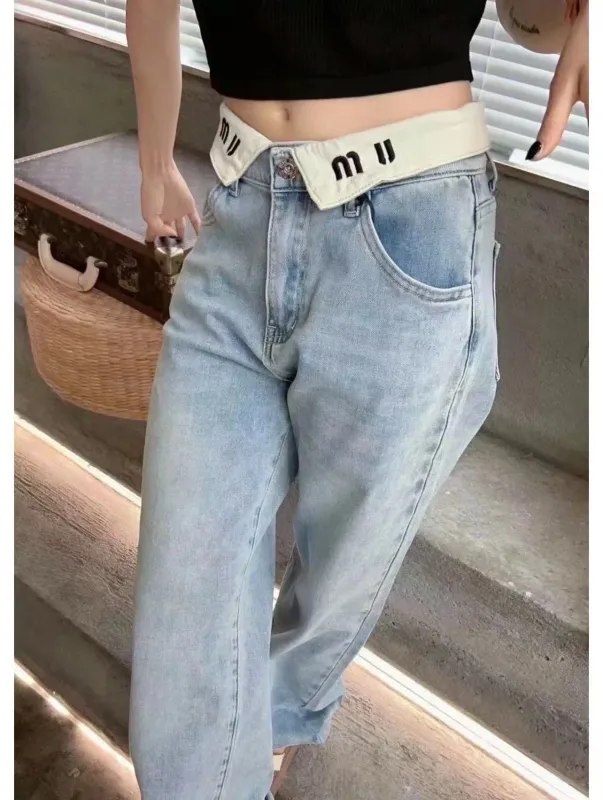 Jeans para mujer diseñadores Jeans de cintura alta de moda con lapa blanca Diseño de letras clásicas Pantalones largos CSG240621
