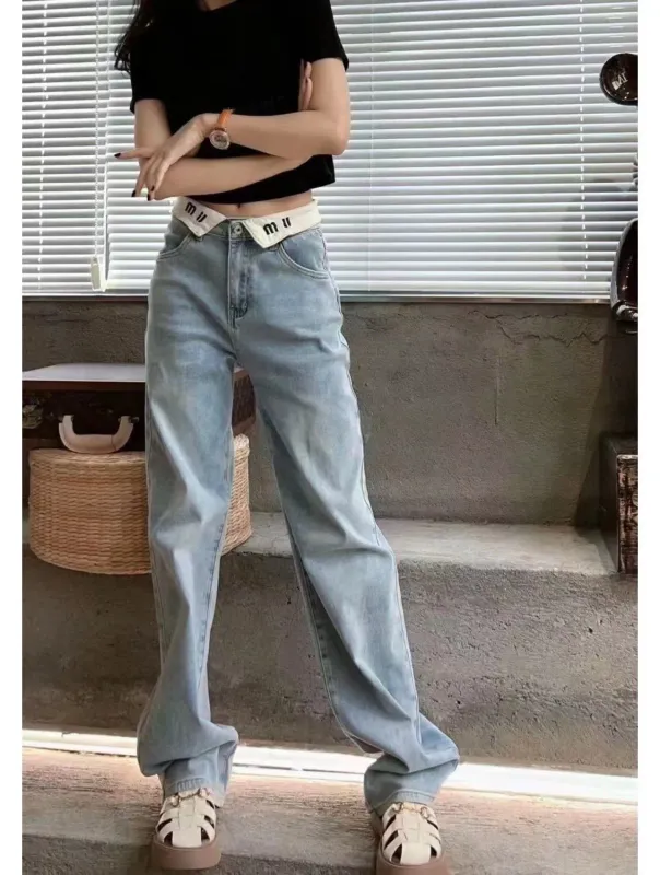 Jeans para mujer diseñadores Jeans de cintura alta de moda con lapa blanca Diseño de letras clásicas Pantalones largos CSG240621