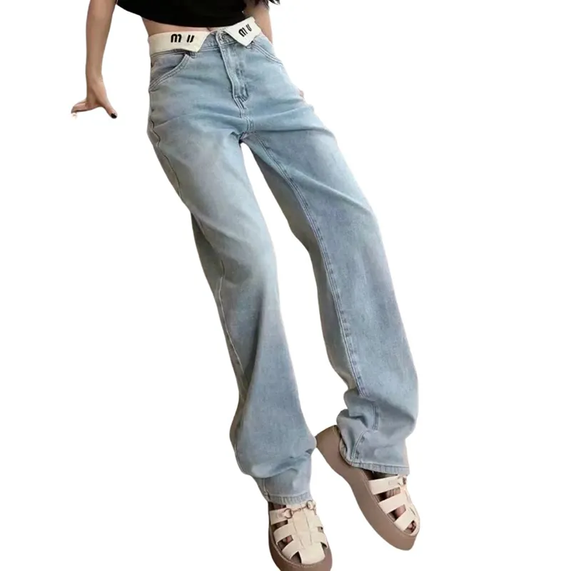 Jeans para mujer diseñadores Jeans de cintura alta de moda con lapa blanca Diseño de letras clásicas Pantalones largos CSG240621