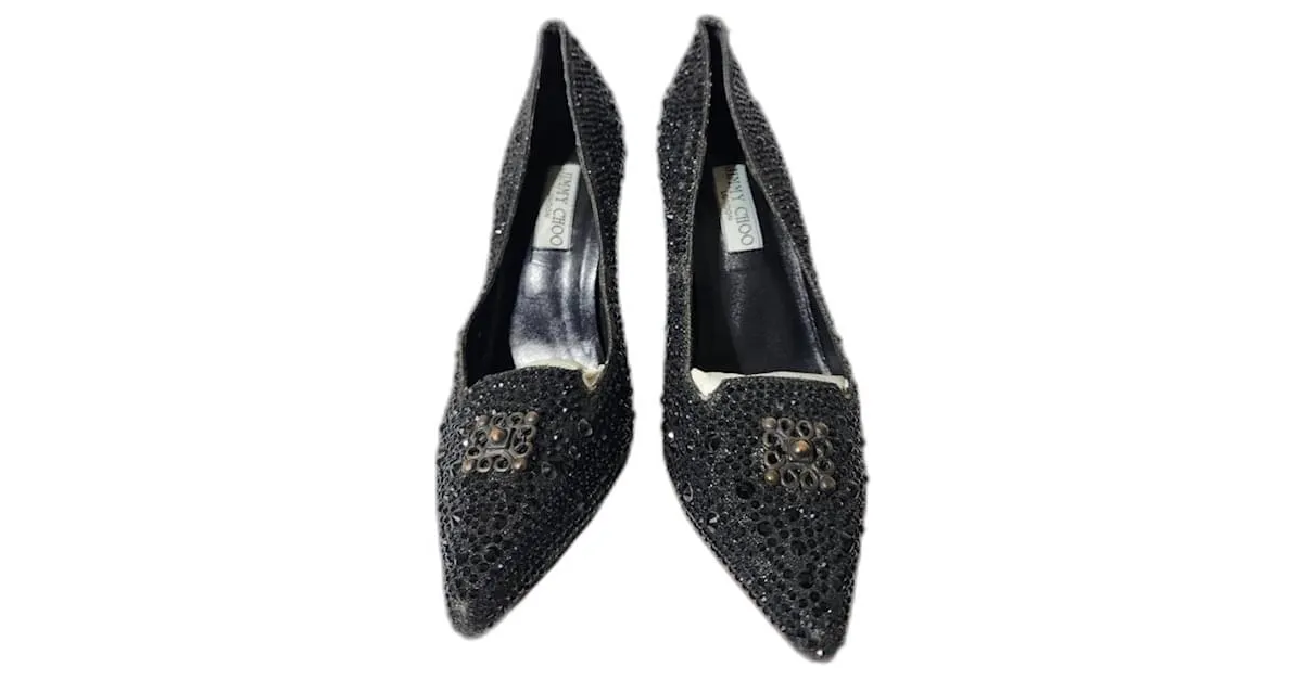 Jimmy Choo Romy 85 Zapatos de Ante Cortados con Láser Embellecidos con Cristales Negros Talla 41 
