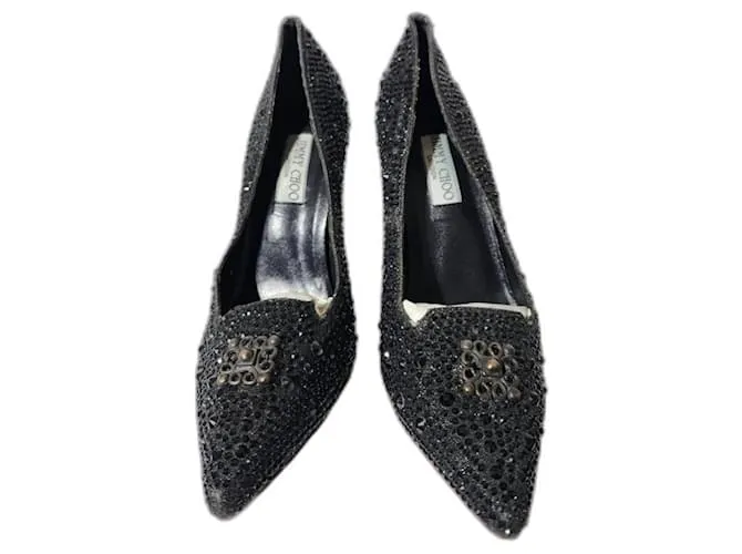 Jimmy Choo Romy 85 Zapatos de Ante Cortados con Láser Embellecidos con Cristales Negros Talla 41 
