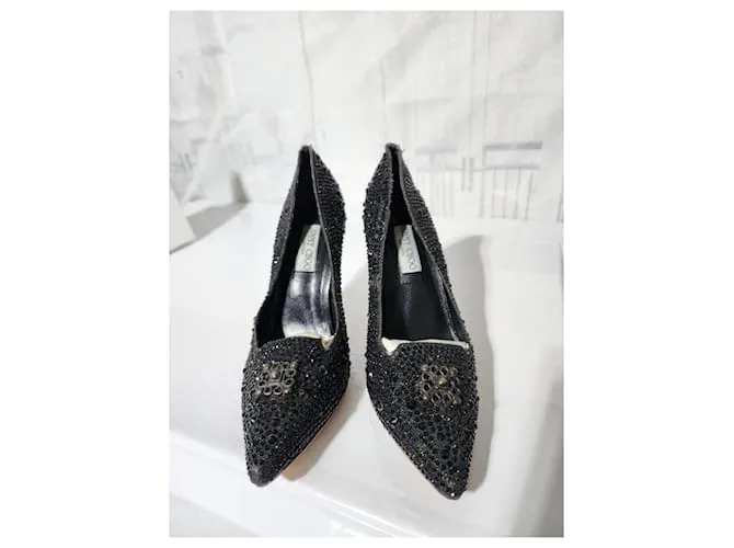 Jimmy Choo Romy 85 Zapatos de Ante Cortados con Láser Embellecidos con Cristales Negros Talla 41 