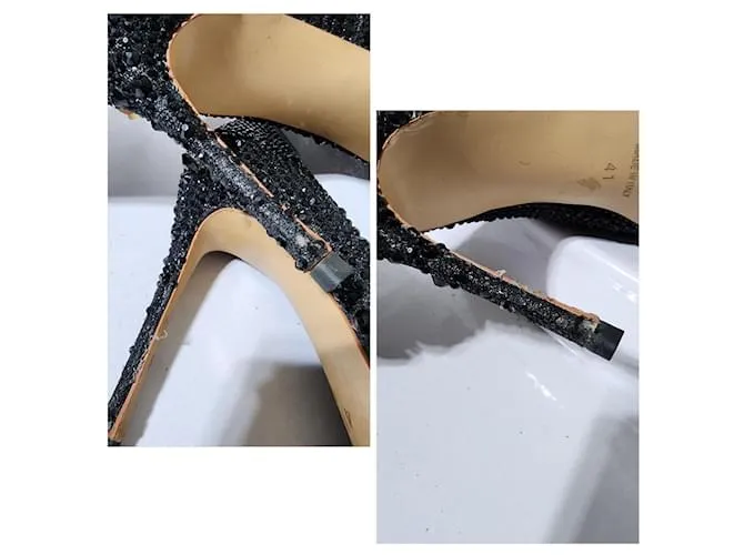 Jimmy Choo Romy 85 Zapatos de Ante Cortados con Láser Embellecidos con Cristales Negros Talla 41 