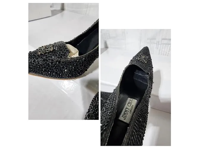 Jimmy Choo Romy 85 Zapatos de Ante Cortados con Láser Embellecidos con Cristales Negros Talla 41 