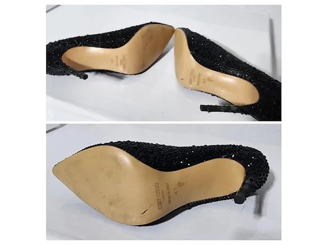 Jimmy Choo Romy 85 Zapatos de Ante Cortados con Láser Embellecidos con Cristales Negros Talla 41 