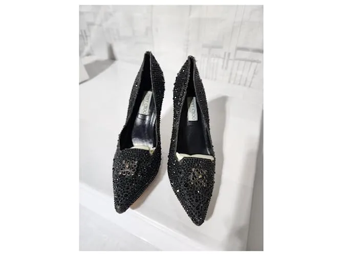 Jimmy Choo Romy 85 Zapatos de Ante Cortados con Láser Embellecidos con Cristales Negros Talla 41 