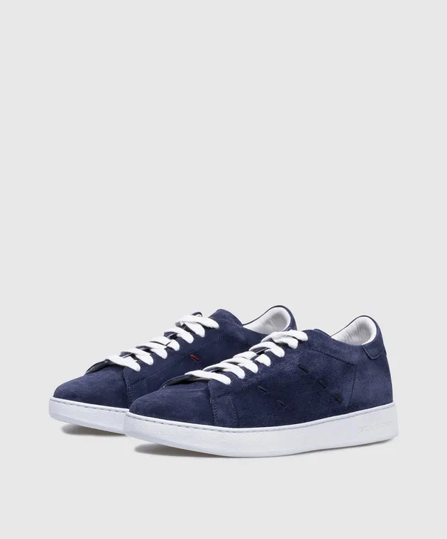 Kiton Blue suede trainers with logo