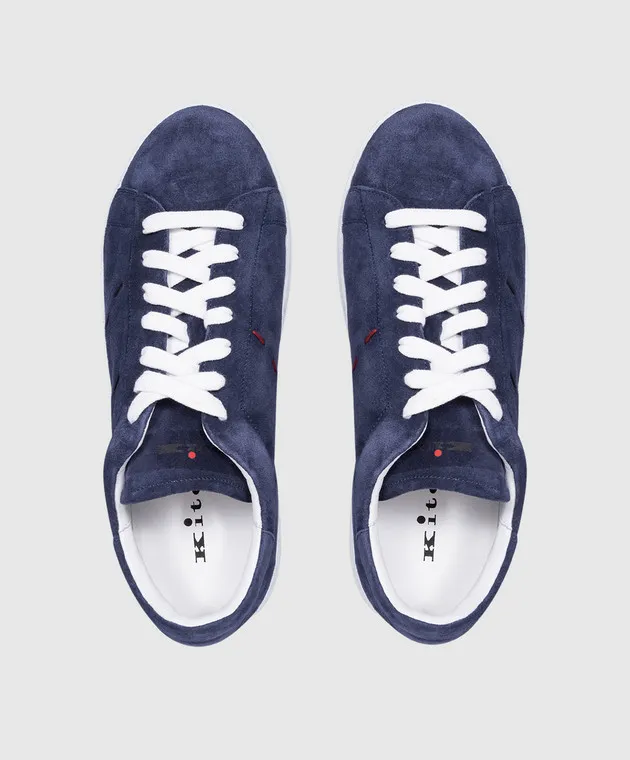 Kiton Blue suede trainers with logo