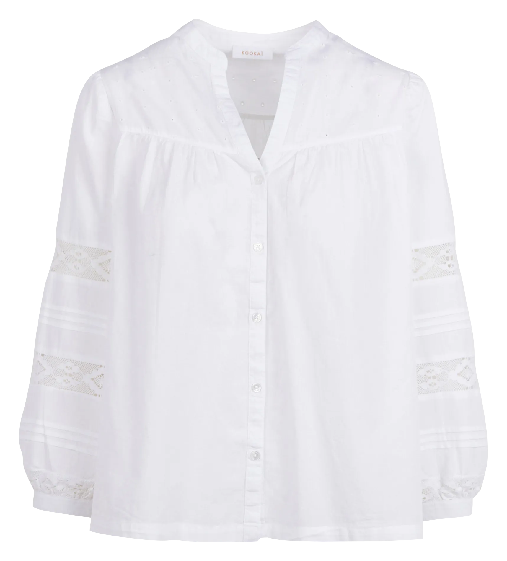 KOOKAI PAMPA  CAMISA BORDADA DE ALGODóN CON CUELLO TUNECINO EN BLANCO