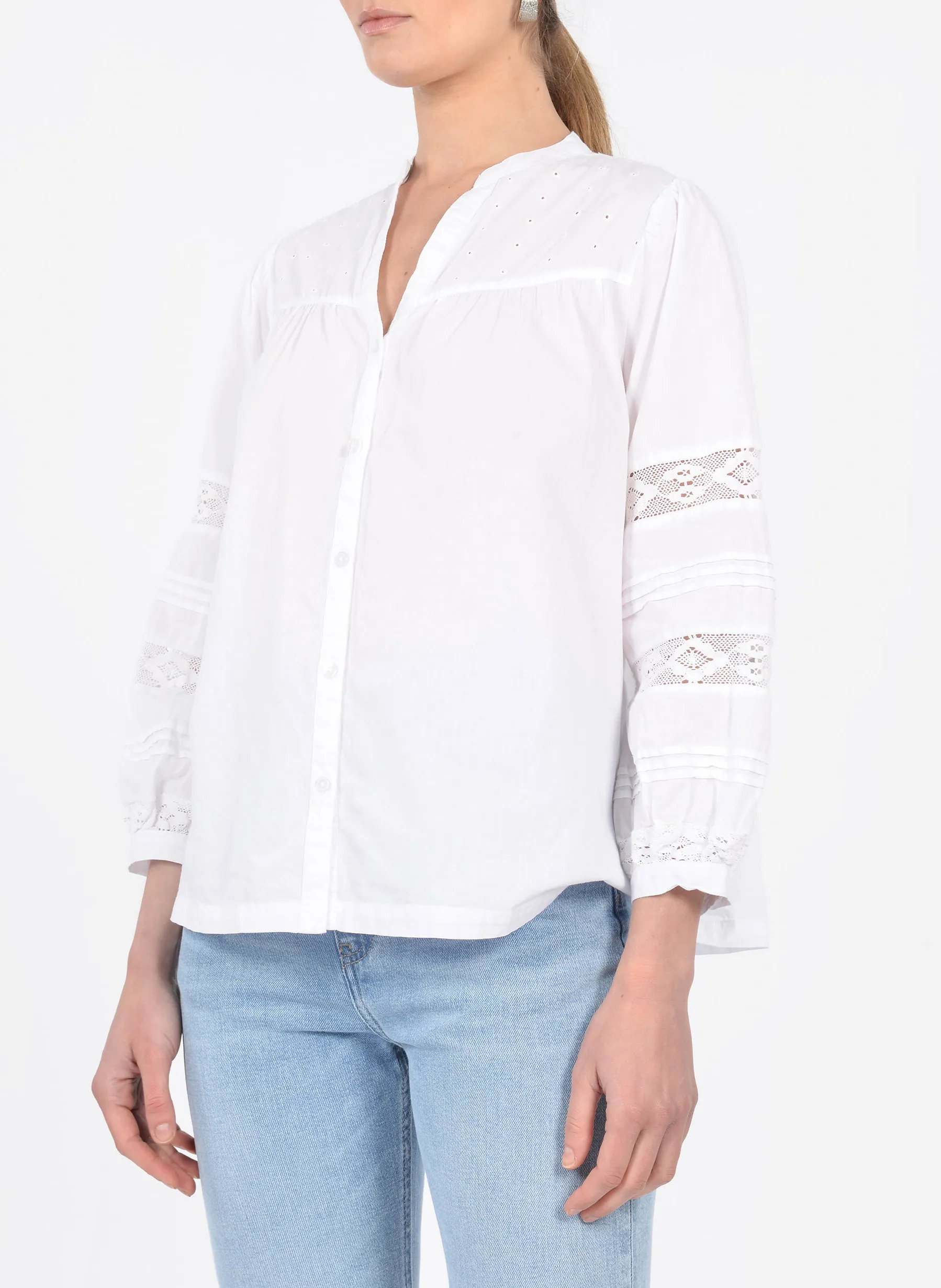 KOOKAI PAMPA  CAMISA BORDADA DE ALGODóN CON CUELLO TUNECINO EN BLANCO