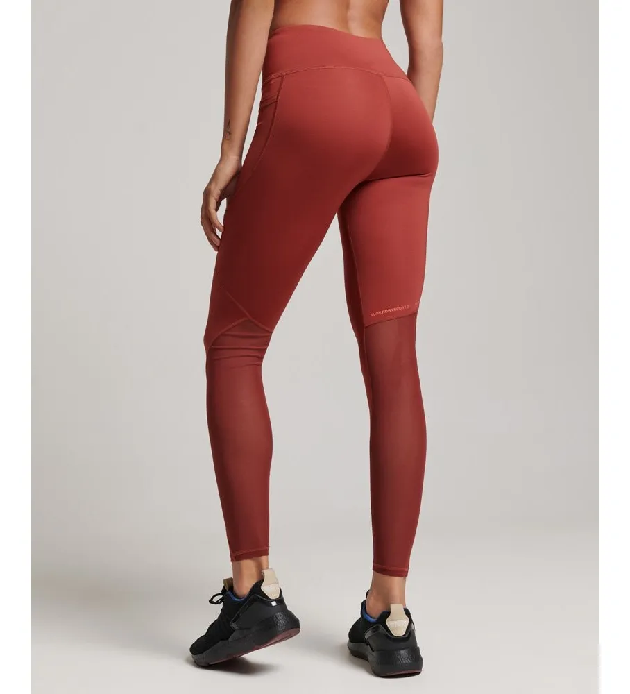Leggings ajustados largos de malla Active rojo