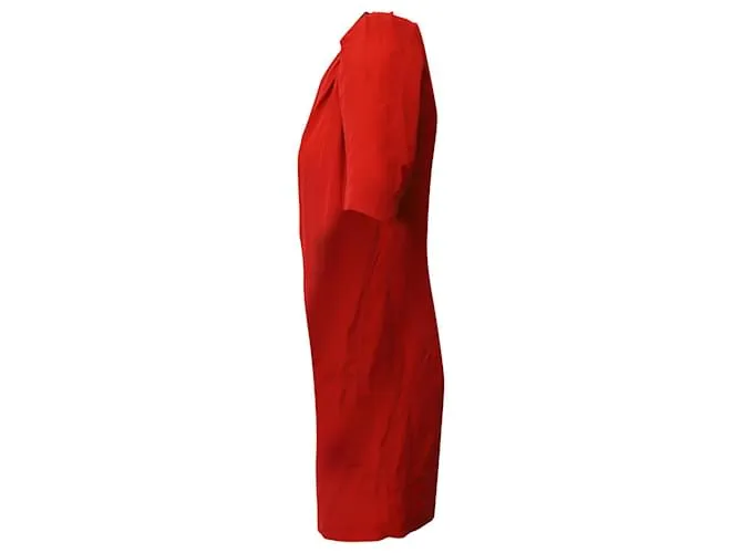 Minivestido con detalle de hombros fruncidos en seda roja de Maje 