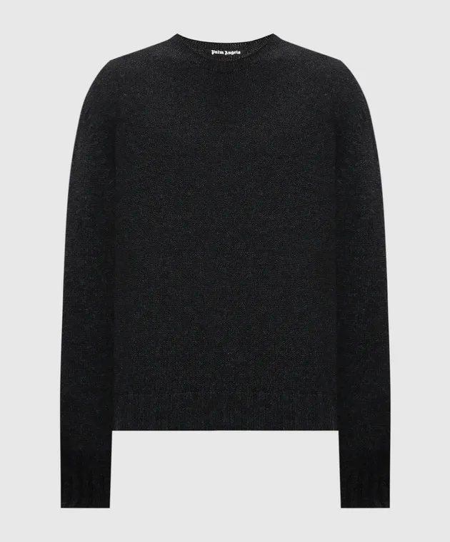 Palm Angels Gray wool and cashmere sweater with logo embroidery