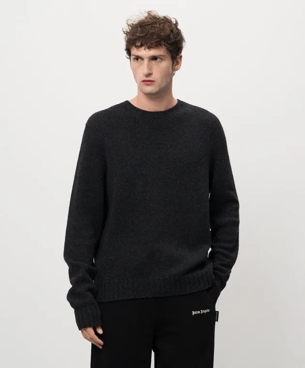 Palm Angels Gray wool and cashmere sweater with logo embroidery