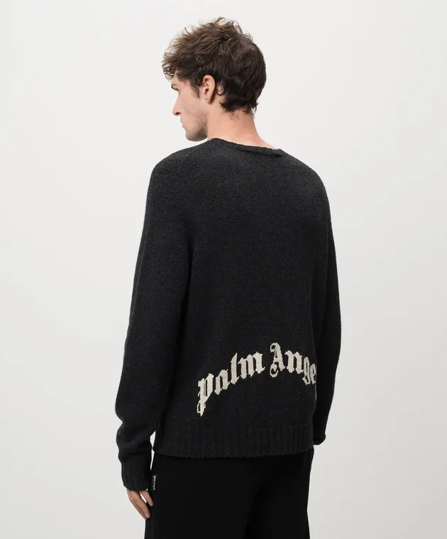 Palm Angels Gray wool and cashmere sweater with logo embroidery