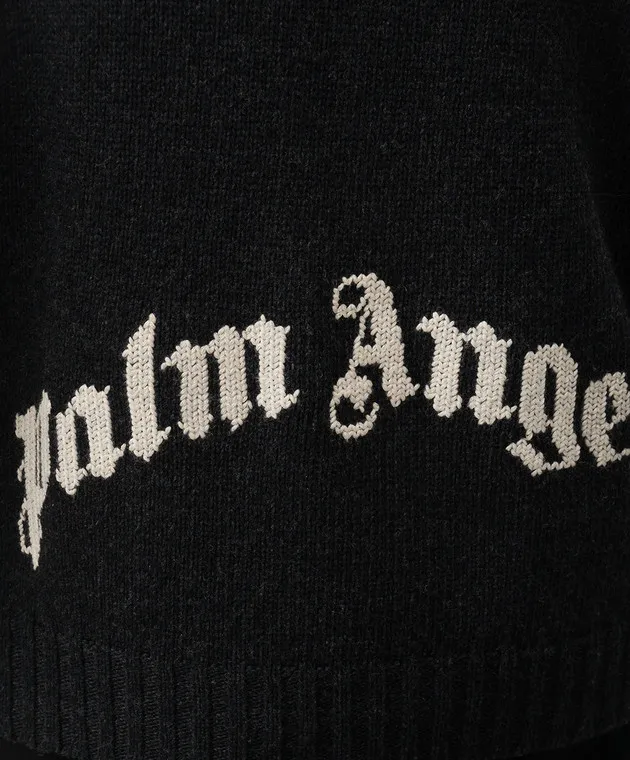 Palm Angels Gray wool and cashmere sweater with logo embroidery